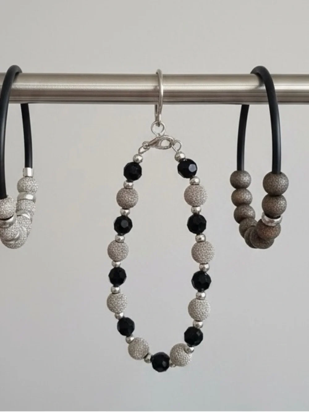 Sterling Silver & Black Beaded Women's Bracelet